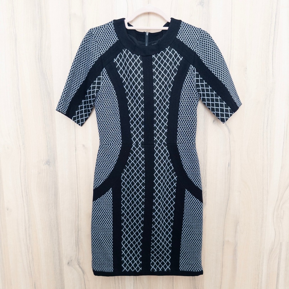 BCBGMAXAZRIA Womens Geometric‎ Bodycon Dress Size S Black Knit Dark Femme Edgy